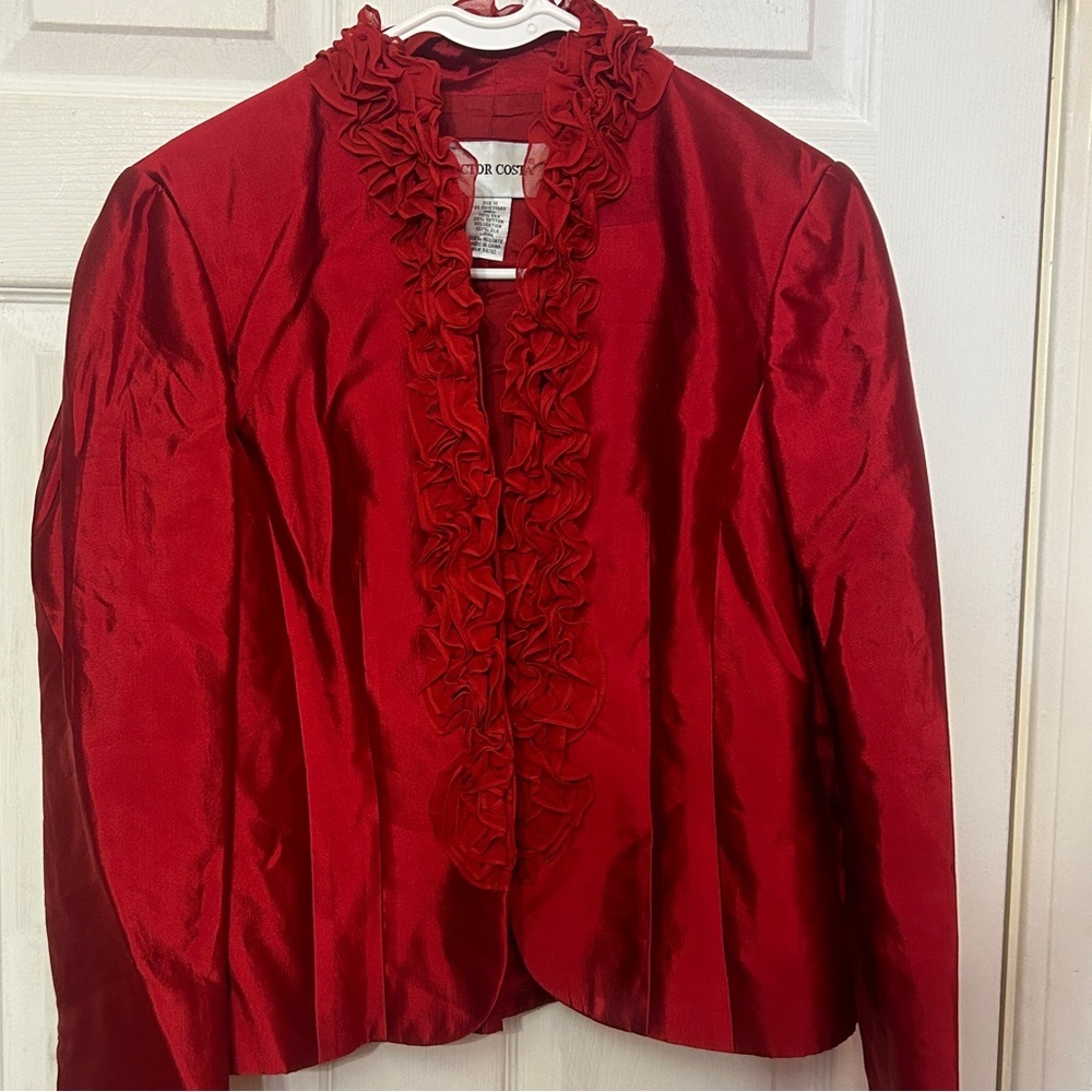 Vintage Victor Costa  Ruffle Red Jacket Size 10 Rare 80s - Picture 6 of 10